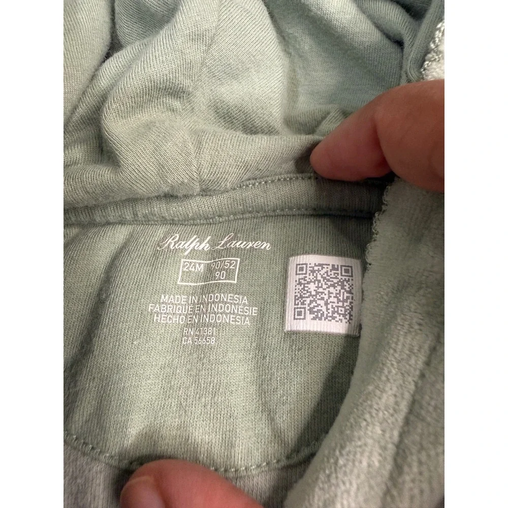 Ralph Lauren Toddler Girls Sage Green Velour Peplum Full Zip Hoodie Size‎ 24M